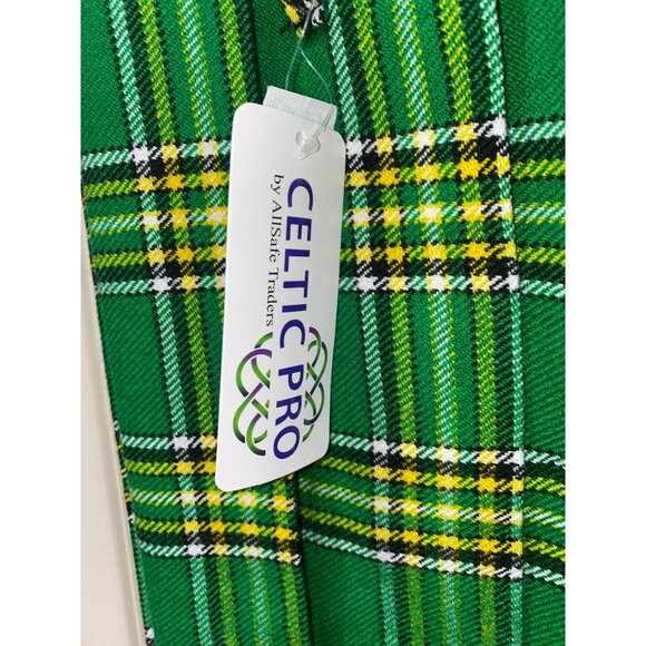 Green & Yellow Tartan Kilt Skirt By Celtic Pro 30 Waist Wool Blend Adjustable St - Picture 3 of 4